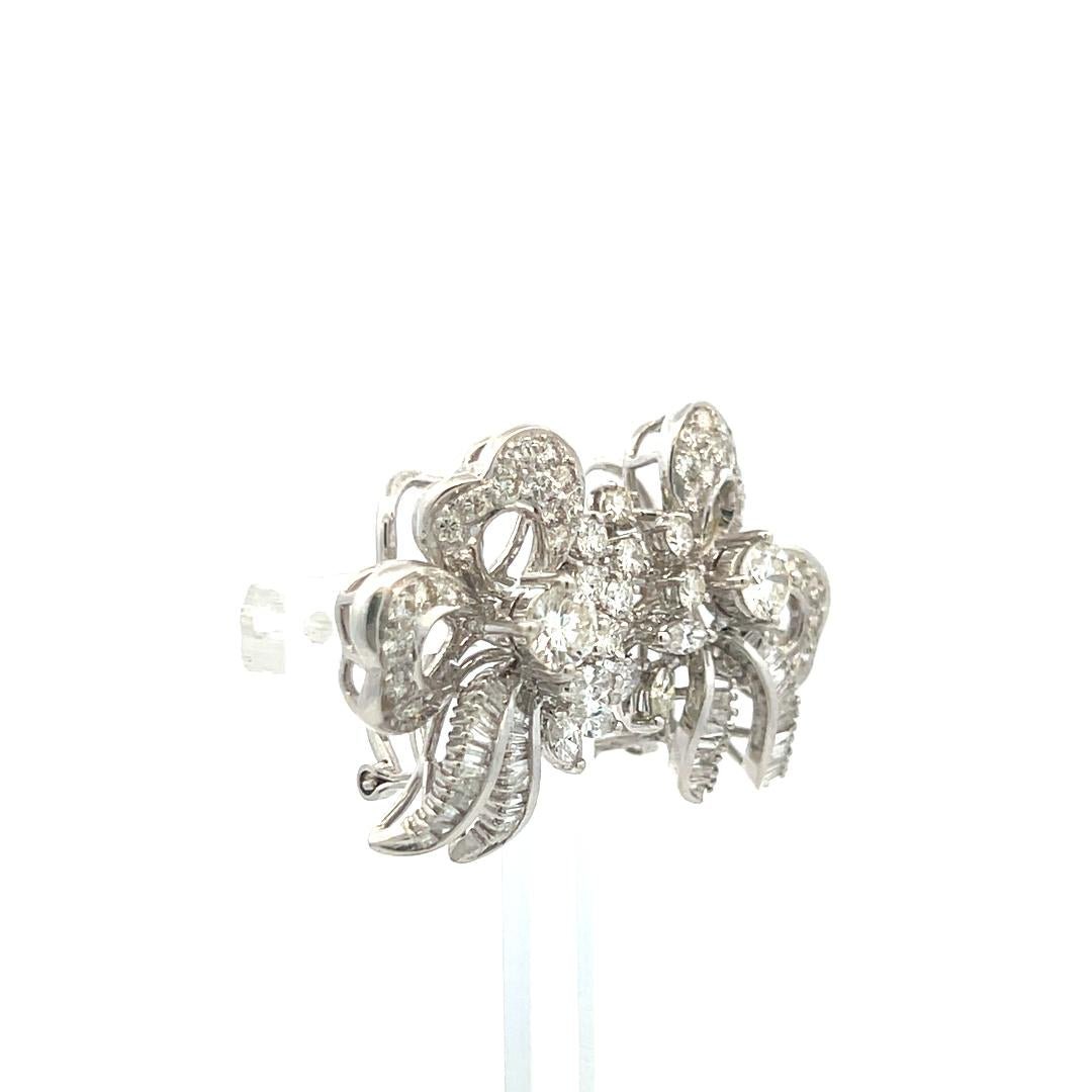 Vintage 18K White Gold Clip On with 3.53ct Round & Mixed Shape Diamonds