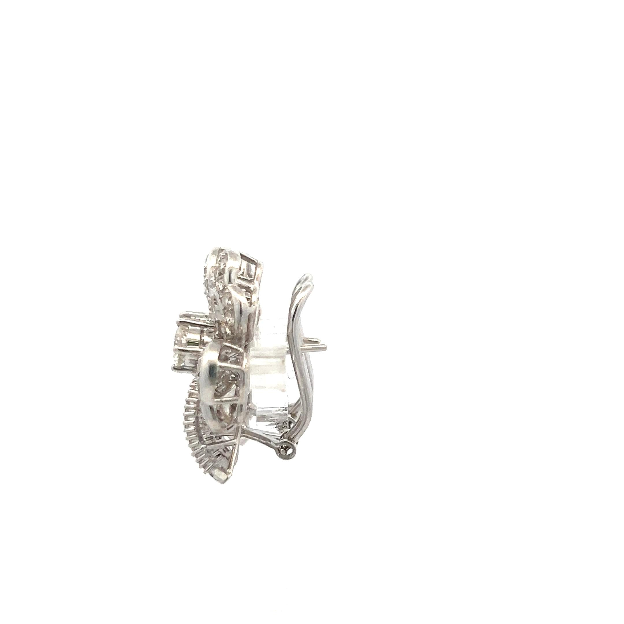 3.53 Carat Round Tapered Baguette Marquis Diamond 18K WG Clip On Earrings