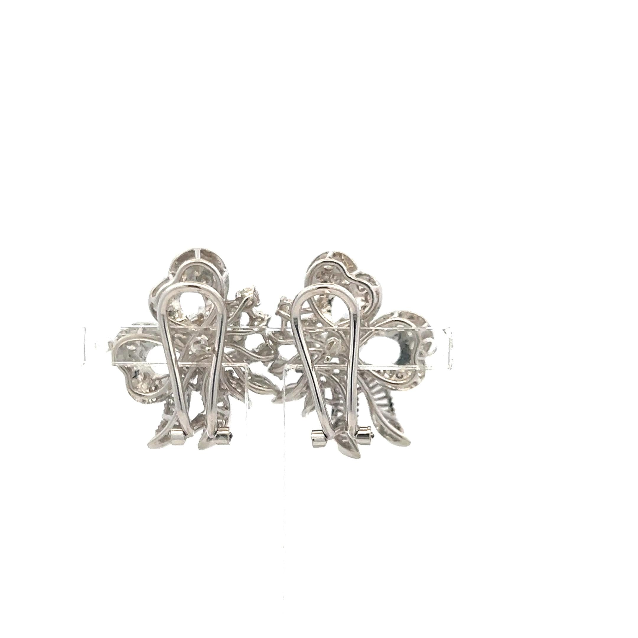 Vintage 18K White Gold Clip On with 3.53ct Round & Mixed Shape Diamonds
