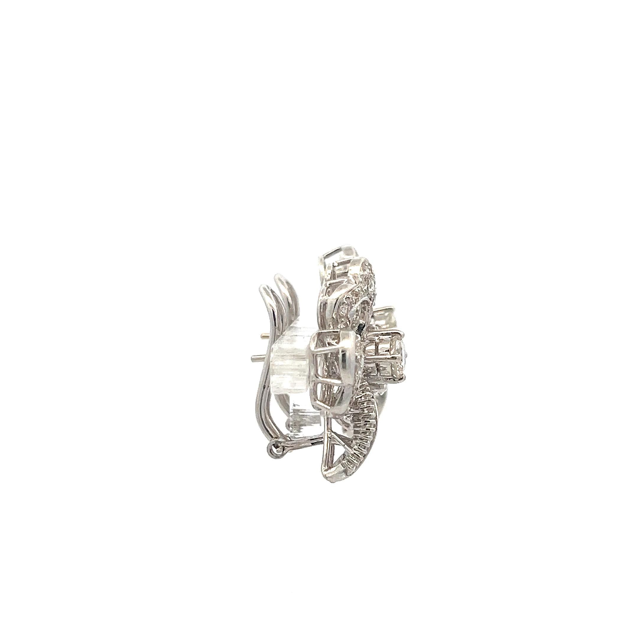 Vintage 18K White Gold Clip On with 3.53ct Round & Mixed Shape Diamonds