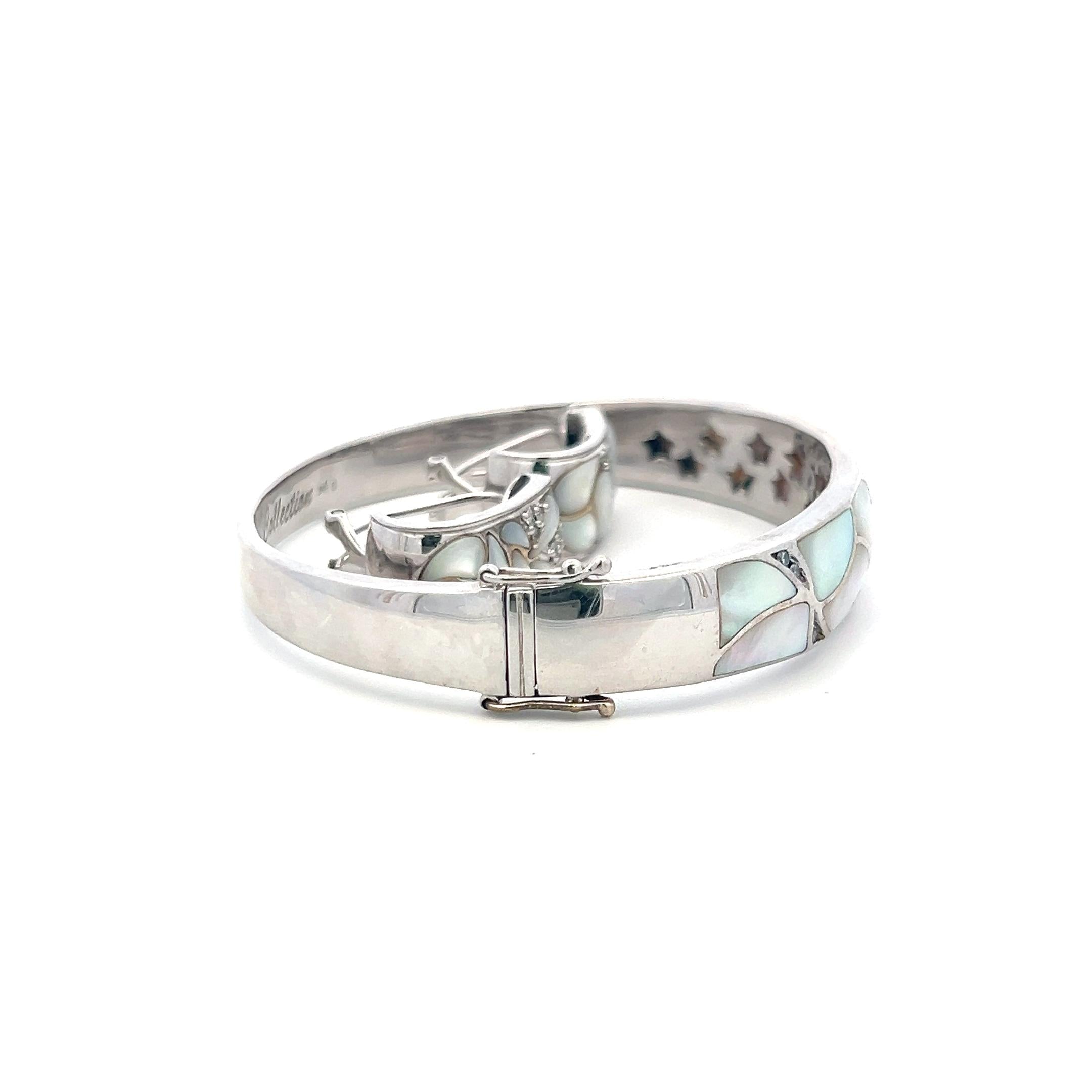 0.40 Carat Round Brilliant Diamond 14K White Gold Bangle Bracelet and Earrings