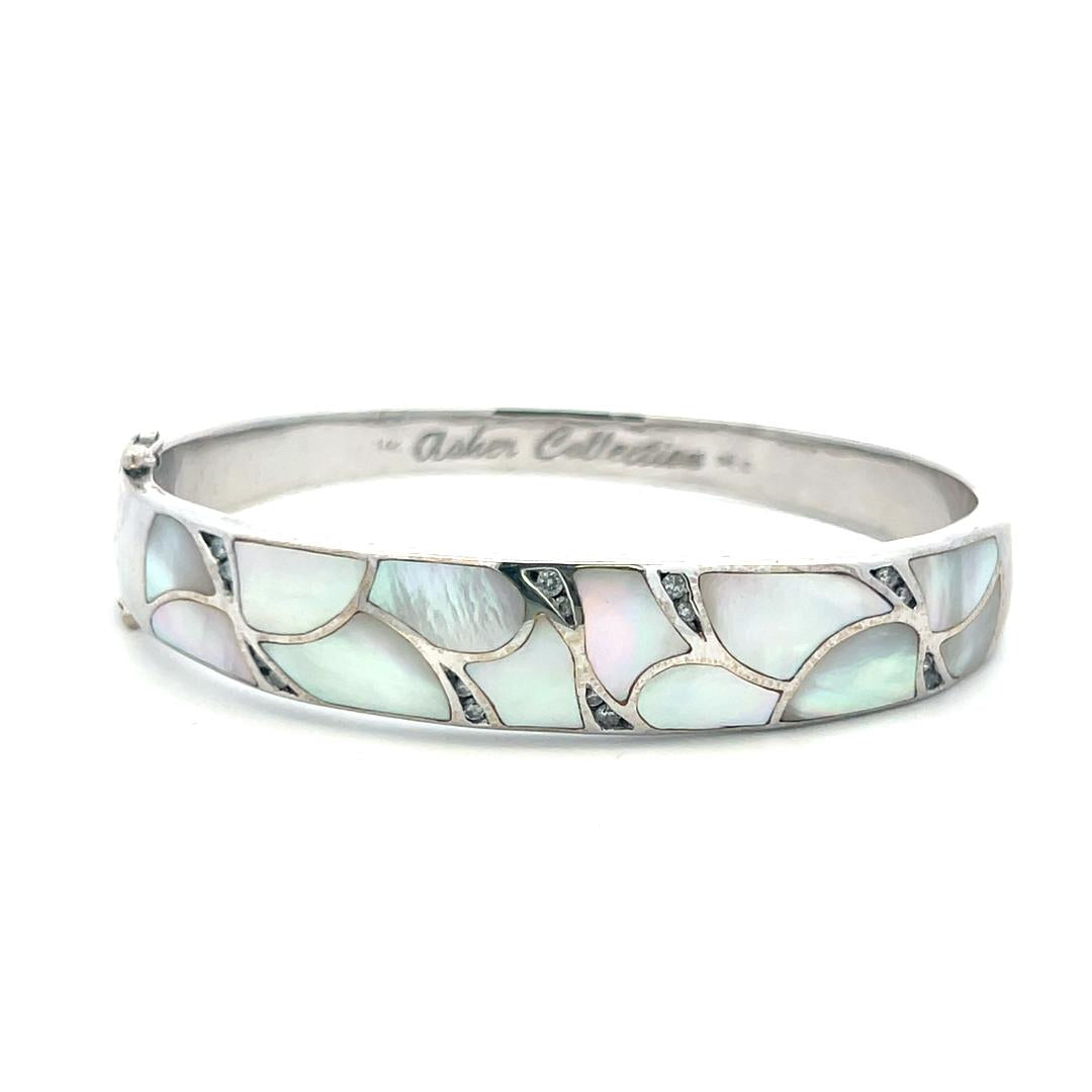 0.40 Carat Round Brilliant Diamond 14K White Gold Bangle Bracelet and Earrings