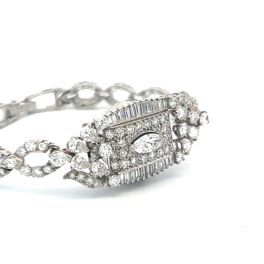 6.70 Carat Round Marquis and Pear Shape Diamond Platinum Bracelet Watch
