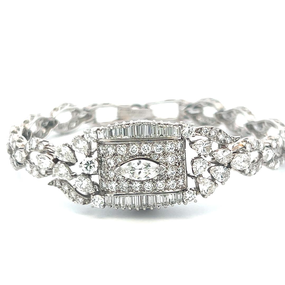 6.70 Carat Round Marquis and Pear Shape Diamond Platinum Bracelet Watch