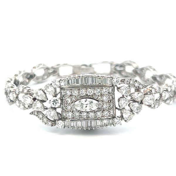 6.70 Carat Round Marquis and Pear Shape Diamond Platinum Bracelet Watch