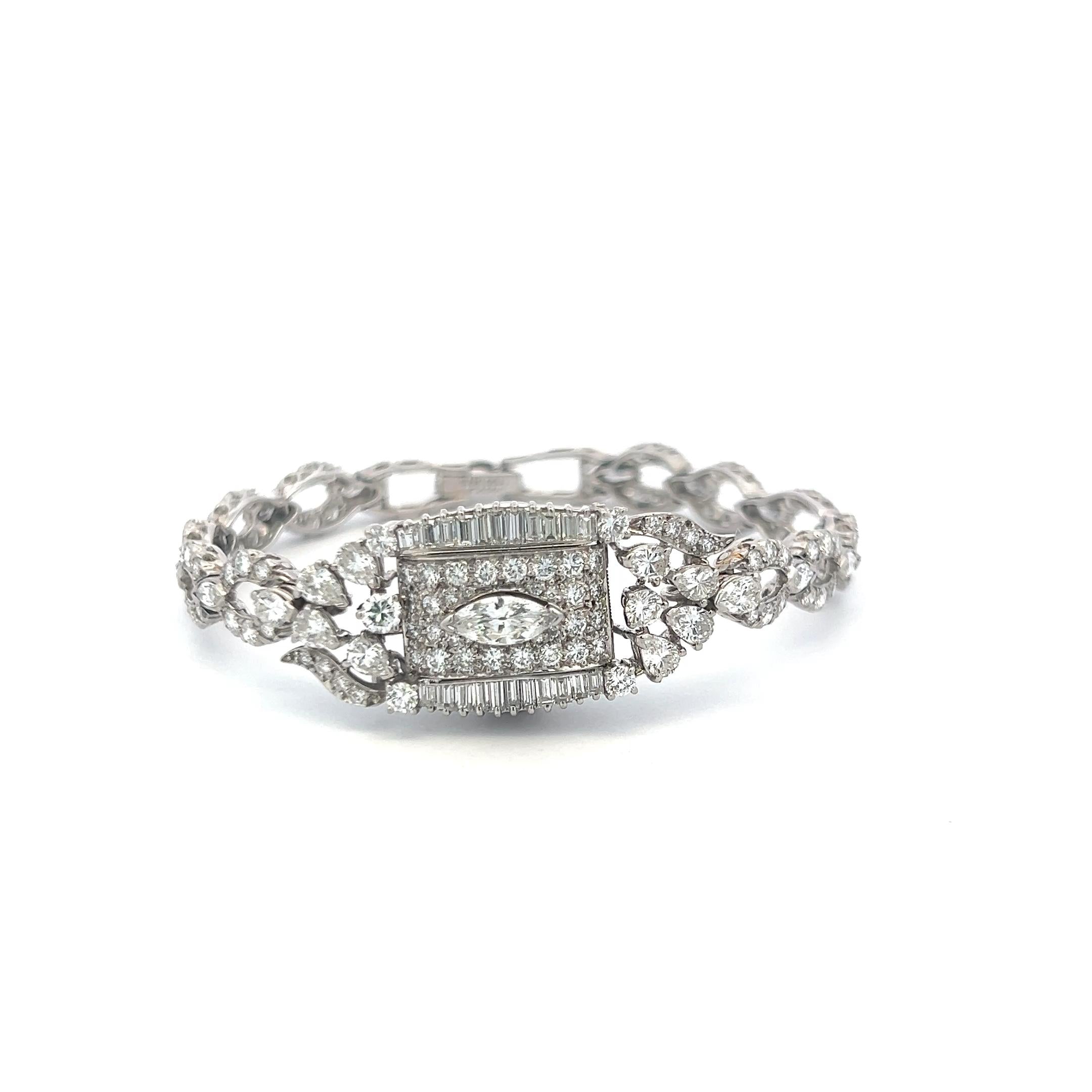 6.70 Carat Round Marquis and Pear Shape Diamond Platinum Bracelet Watch