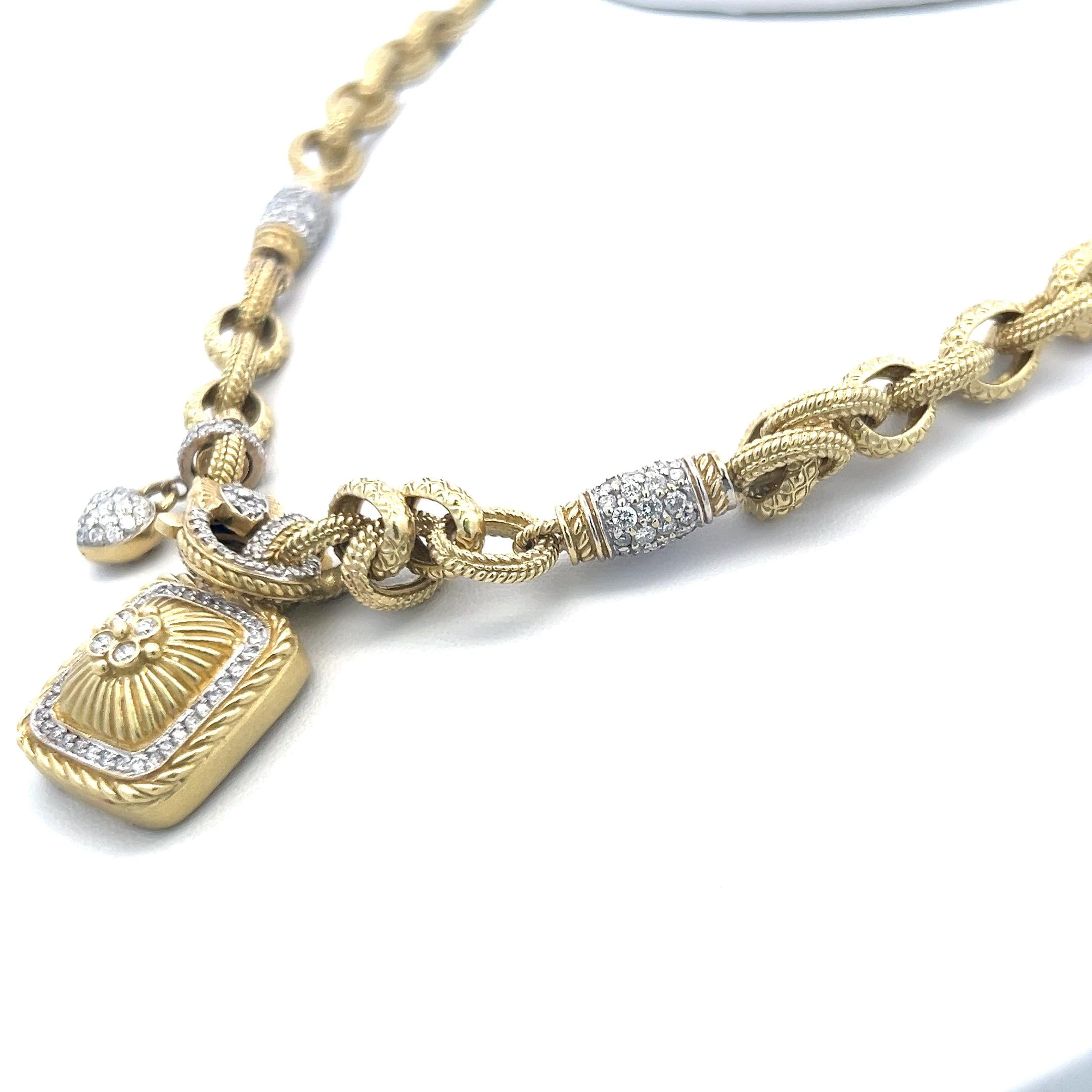Judite Ripka 18K YG Charm Necklace with 2.75 Carat Round G VS Diamonds & Citrine