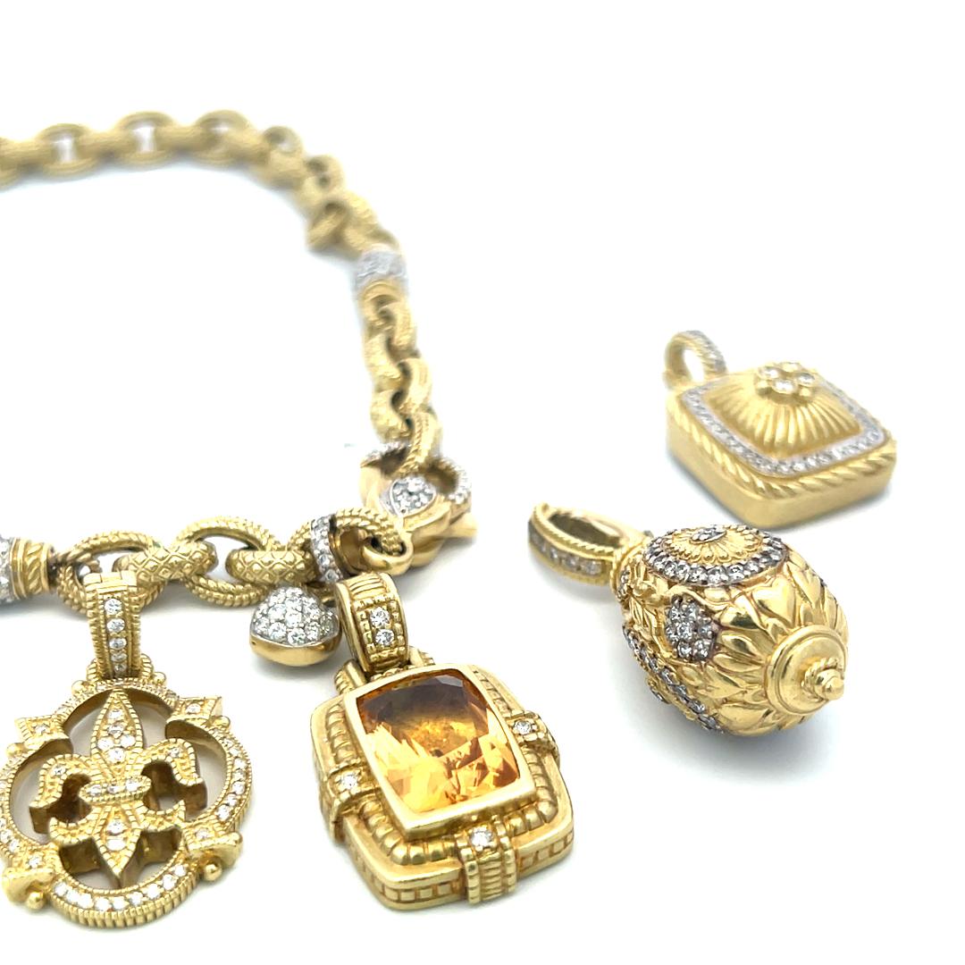 1.80 Carat Round Brilliant Diamond 12-16MM Citrine 18K YG Charm Necklace