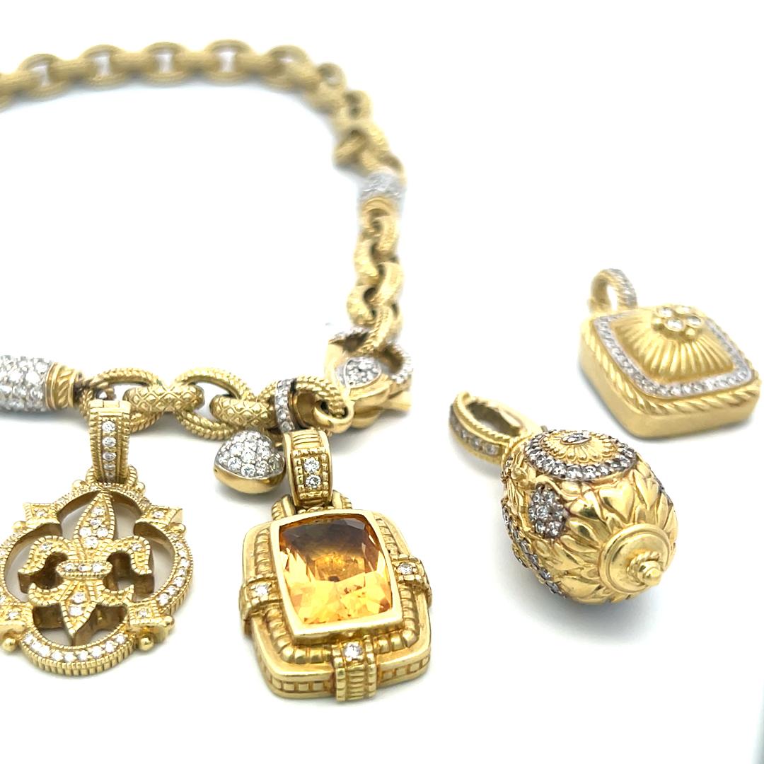 1.80 Carat Round Brilliant Diamond 12-16MM Citrine 18K YG Charm Necklace