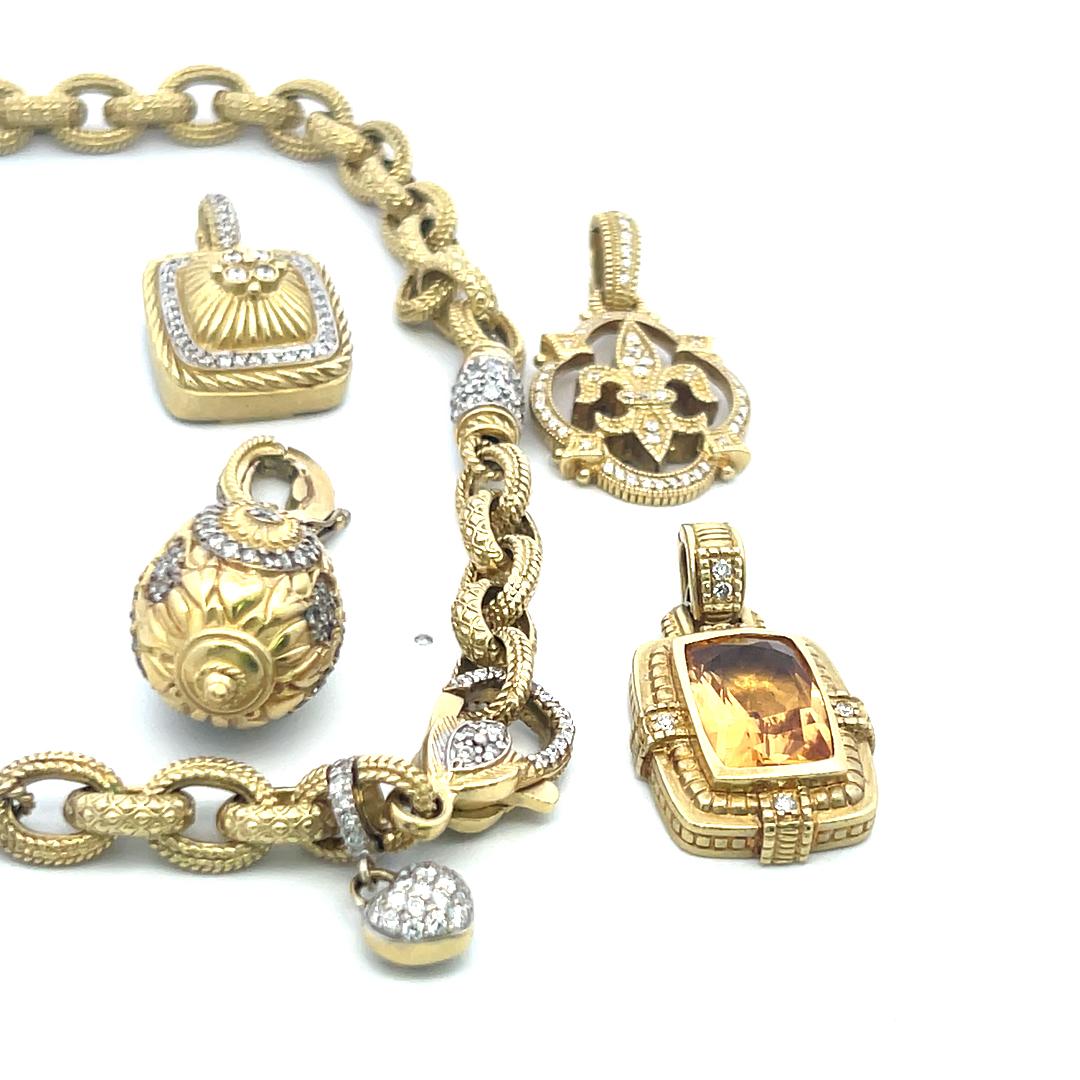 1.80 Carat Round Brilliant Diamond 12-16MM Citrine 18K YG Charm Necklace