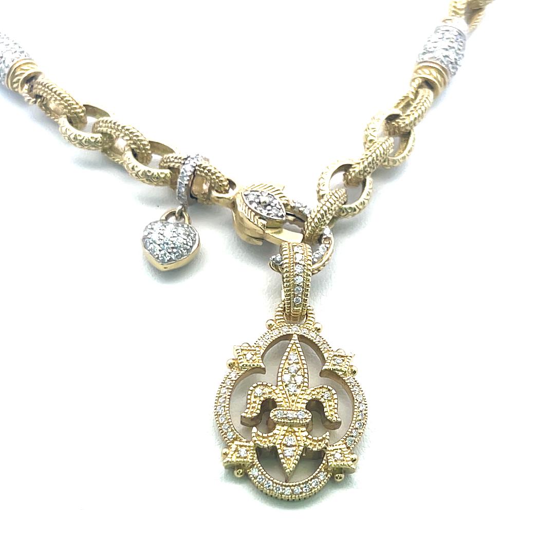 1.80 Carat Round Brilliant Diamond 12-16MM Citrine 18K YG Charm Necklace