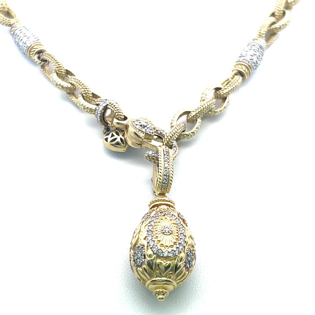 1.80 Carat Round Brilliant Diamond 12-16MM Citrine 18K YG Charm Necklace