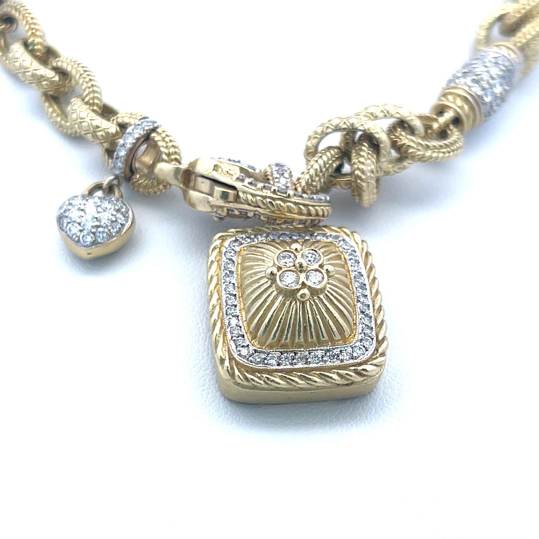 1.80 Carat Round Brilliant Diamond 12-16MM Citrine 18K YG Charm Necklace