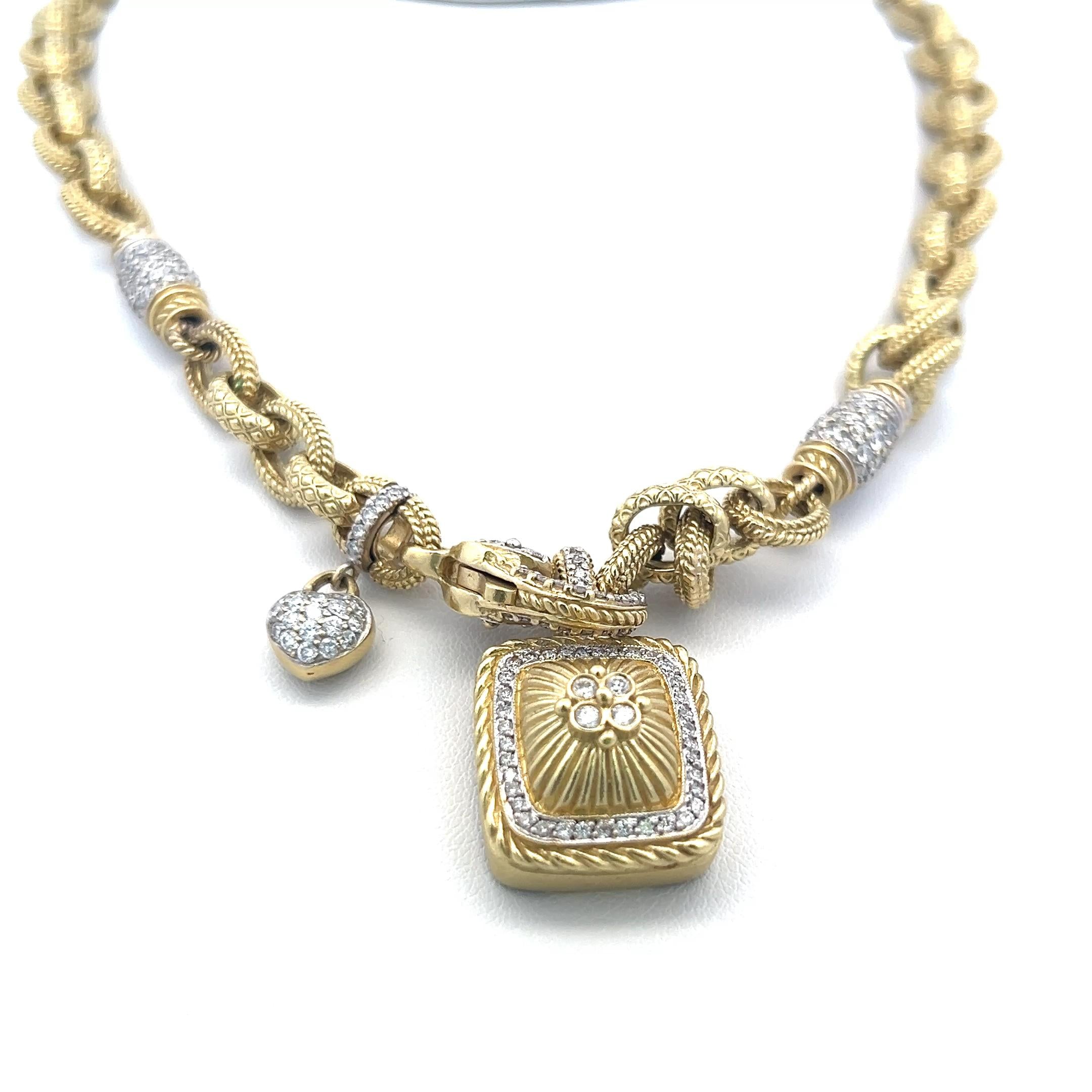 1.80 Carat Round Brilliant Diamond 12-16MM Citrine 18K YG Charm Necklace