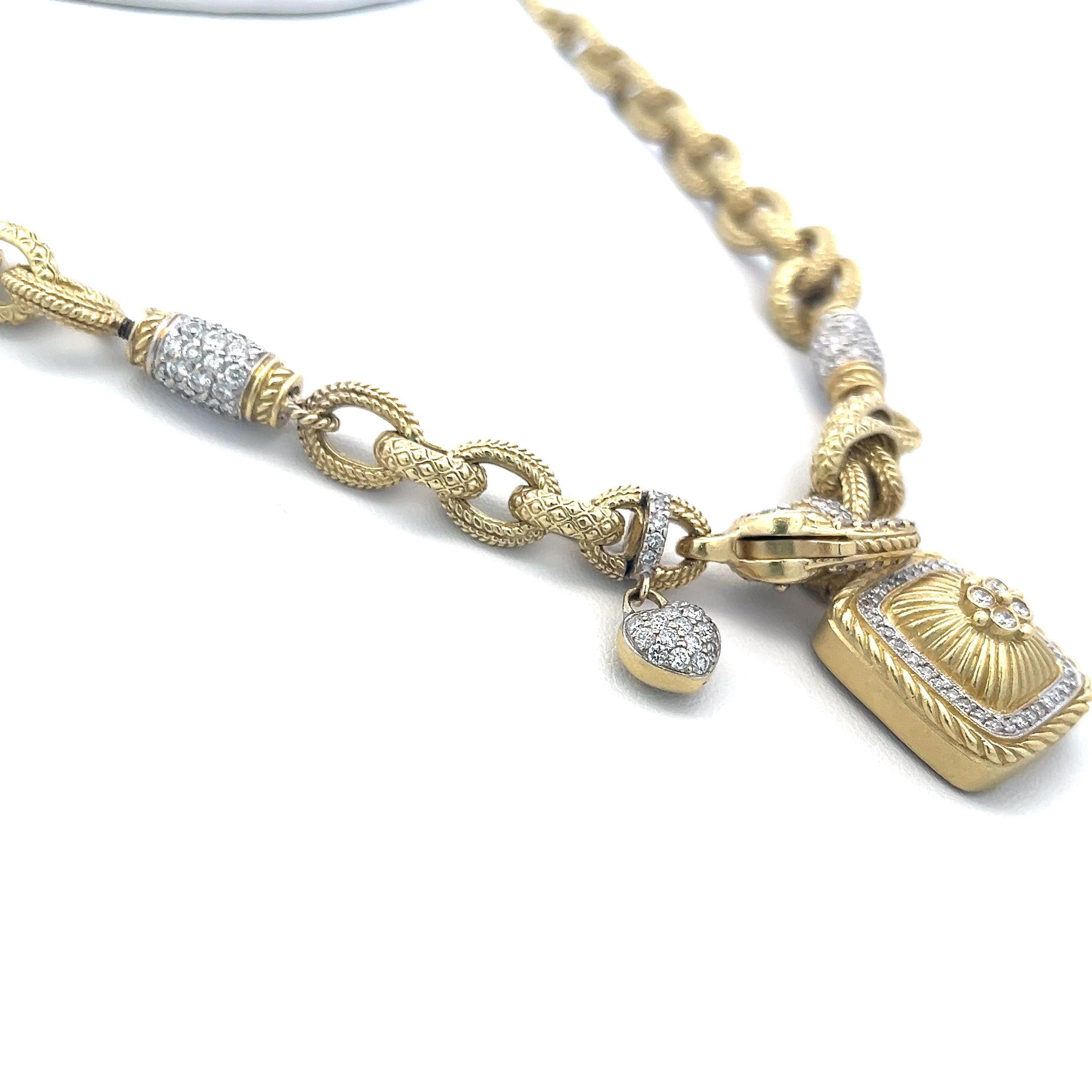 1.80 Carat Round Brilliant Diamond 12-16MM Citrine 18K YG Charm Necklace