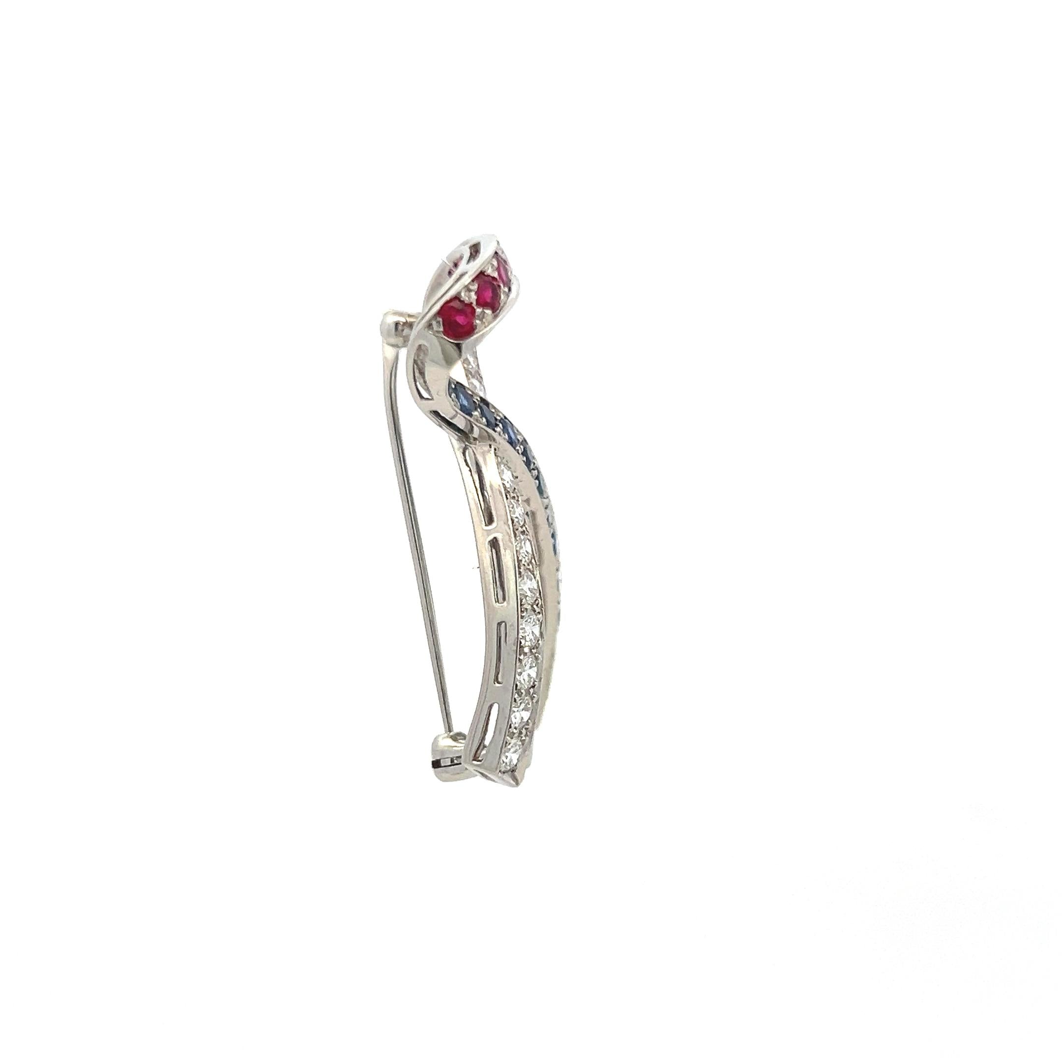 Harry Winston 1.50 Carat Round Diamond 1.85 Carat Sapphire Ruby Plat Pin Brooch
