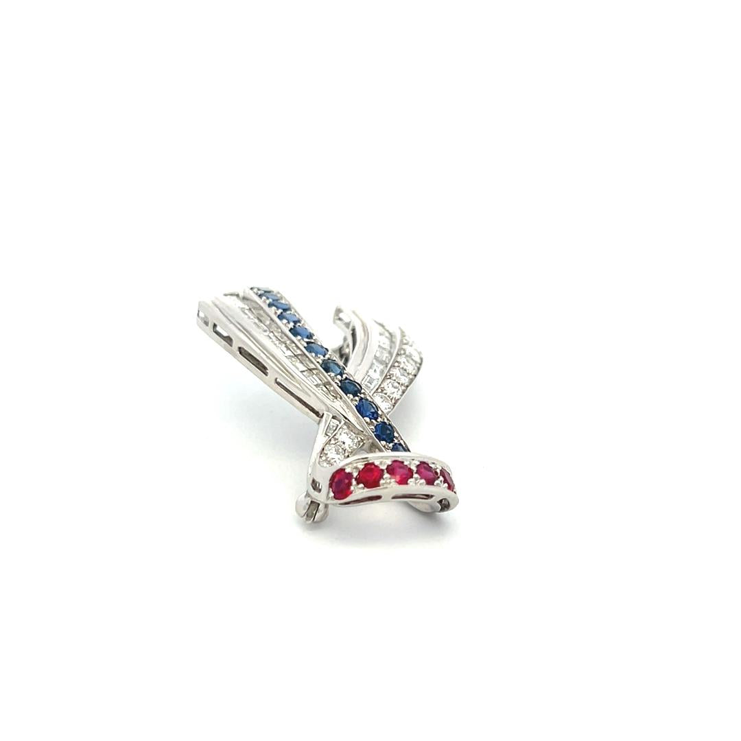 Harry Winston 1.50 Carat Round Diamond 1.85 Carat Sapphire Ruby Plat Pin Brooch