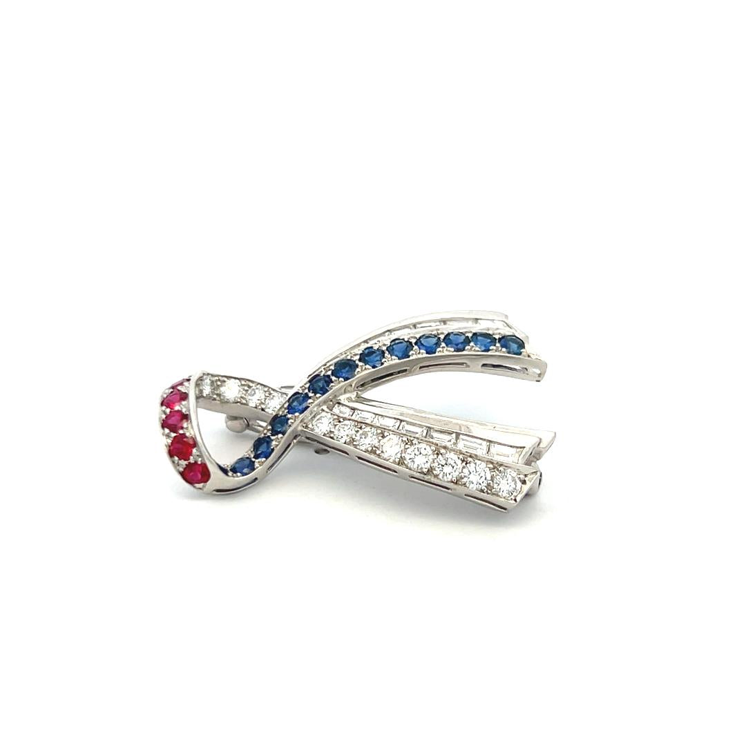 Harry Winston 1.50 Carat Round Diamond 1.85 Carat Sapphire Ruby Plat Pin Brooch