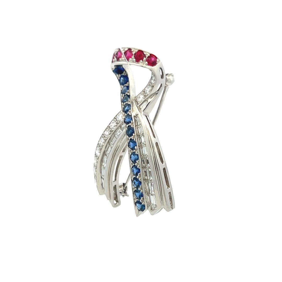 Harry Winston 1.50 Carat Round Diamond 1.85 Carat Sapphire Ruby Plat Pin Brooch