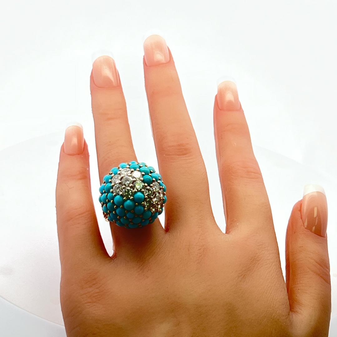 Turquoise & 14.22ct G VS Diamond Bracelet and Ring Set in 18K Yellow Gold