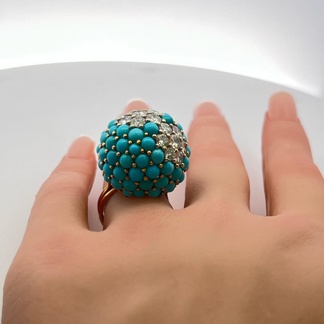 Turquoise & 14.22ct G VS Diamond Bracelet and Ring Set in 18K Yellow Gold