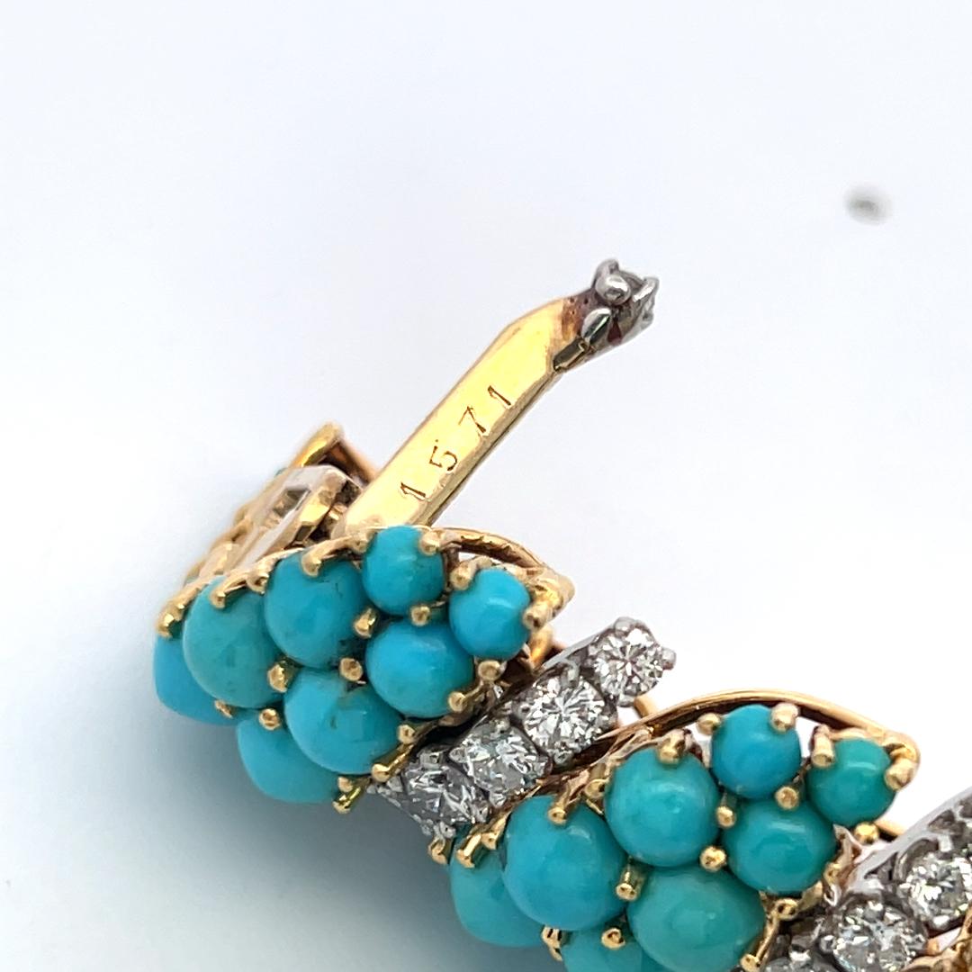 Turquoise & 14.22ct G VS Diamond Bracelet and Ring Set in 18K Yellow Gold