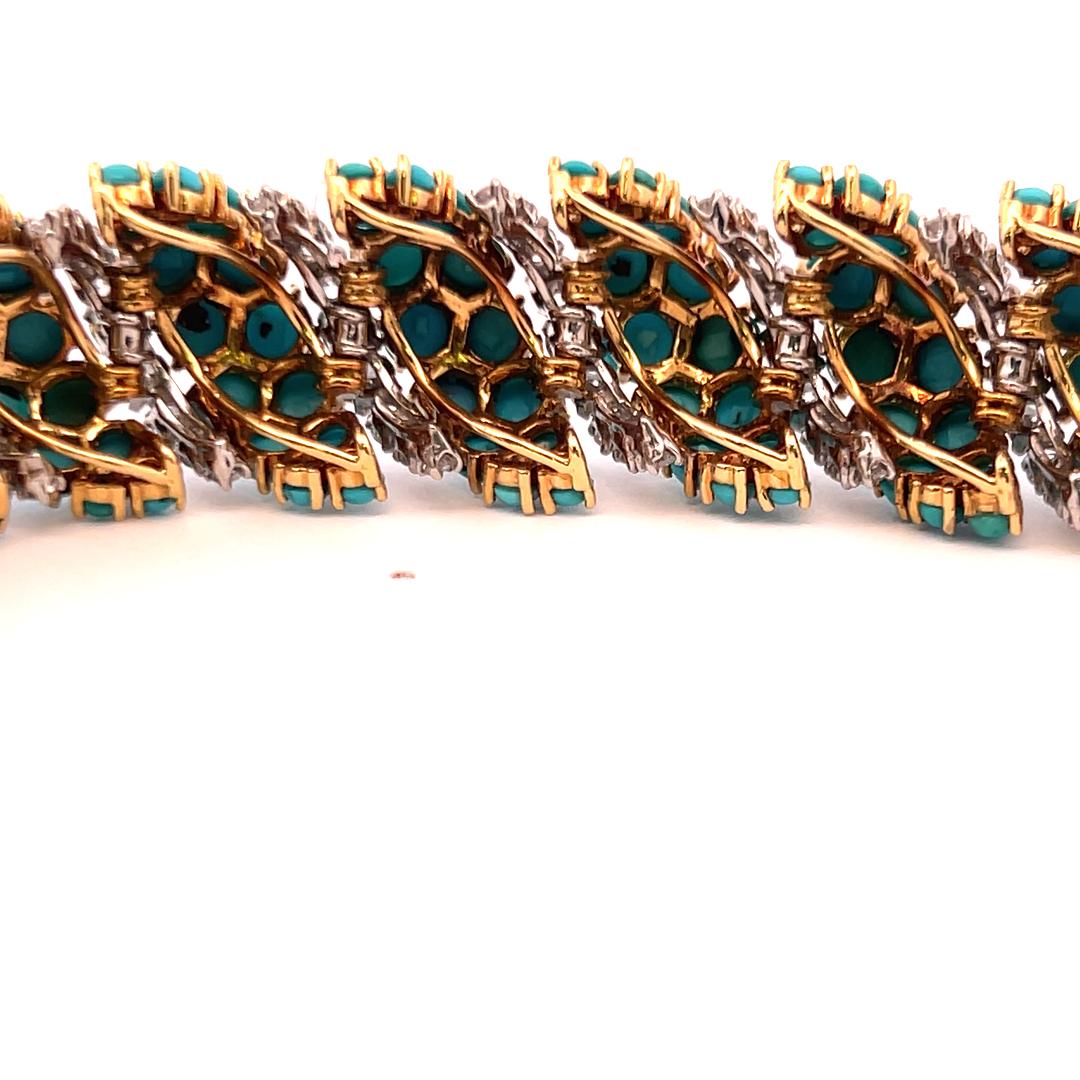 Turquoise & 14.22ct G VS Diamond Bracelet and Ring Set in 18K Yellow Gold