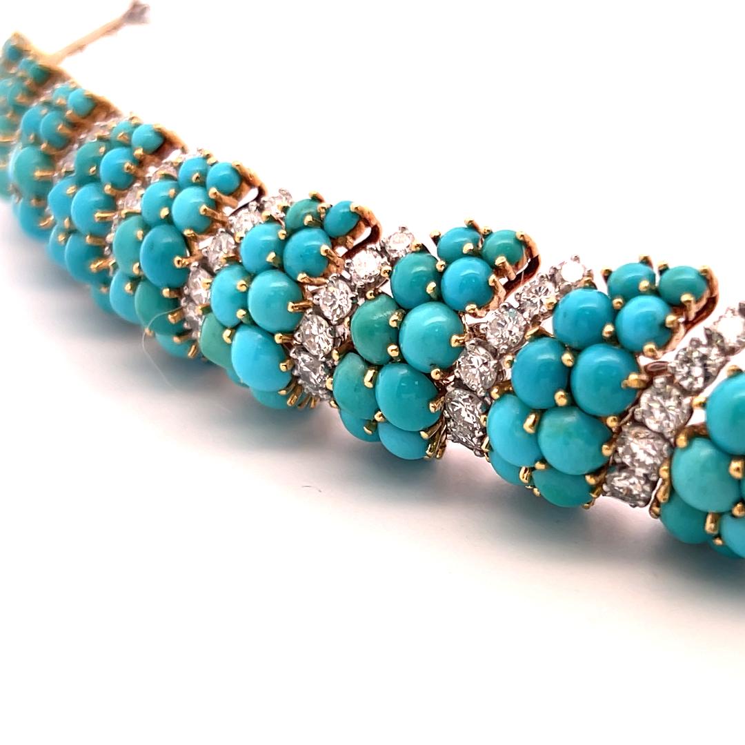 Turquoise & 14.22ct G VS Diamond Bracelet and Ring Set in 18K Yellow Gold