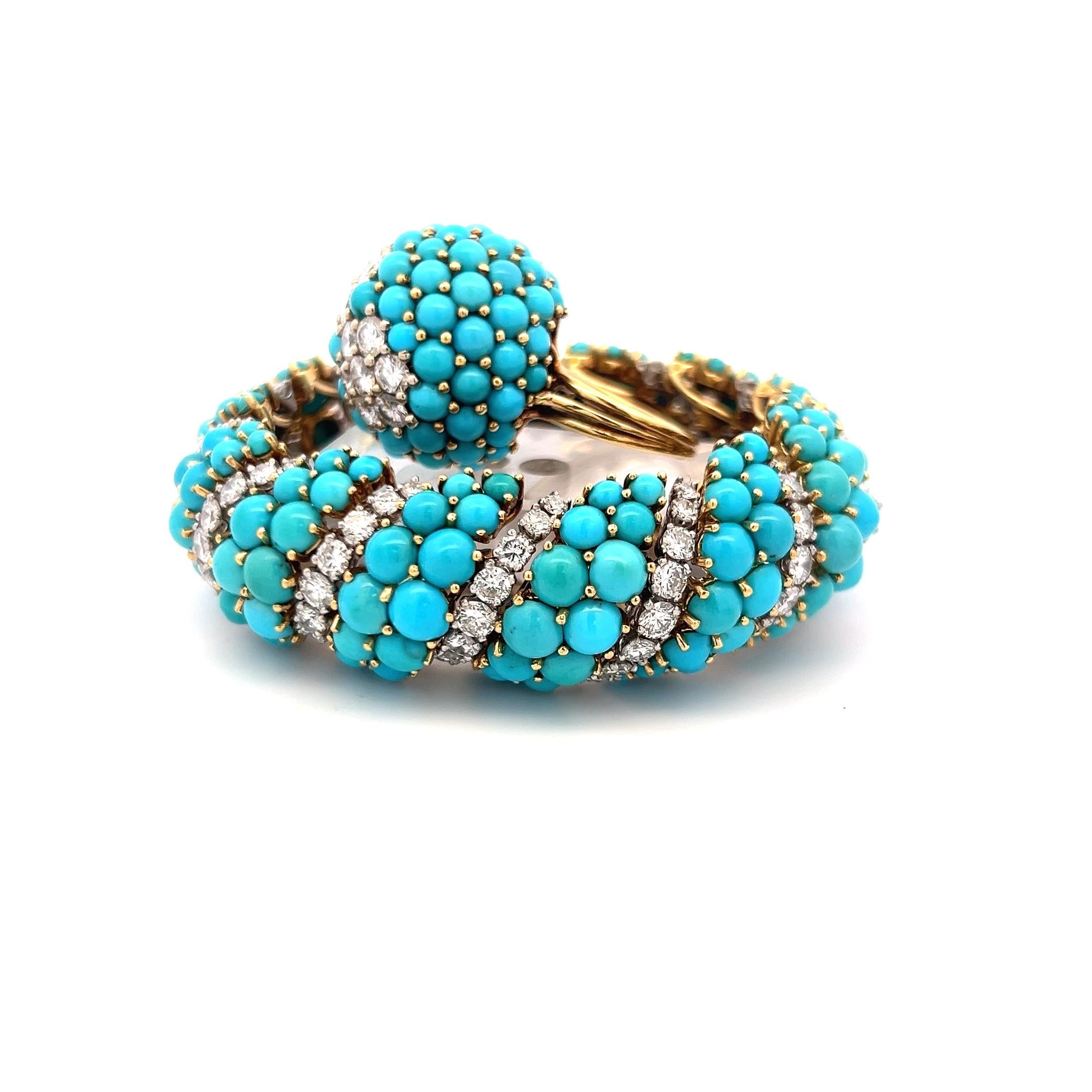 Turquoise & 14.22ct G VS Diamond Bracelet and Ring Set in 18K Yellow Gold