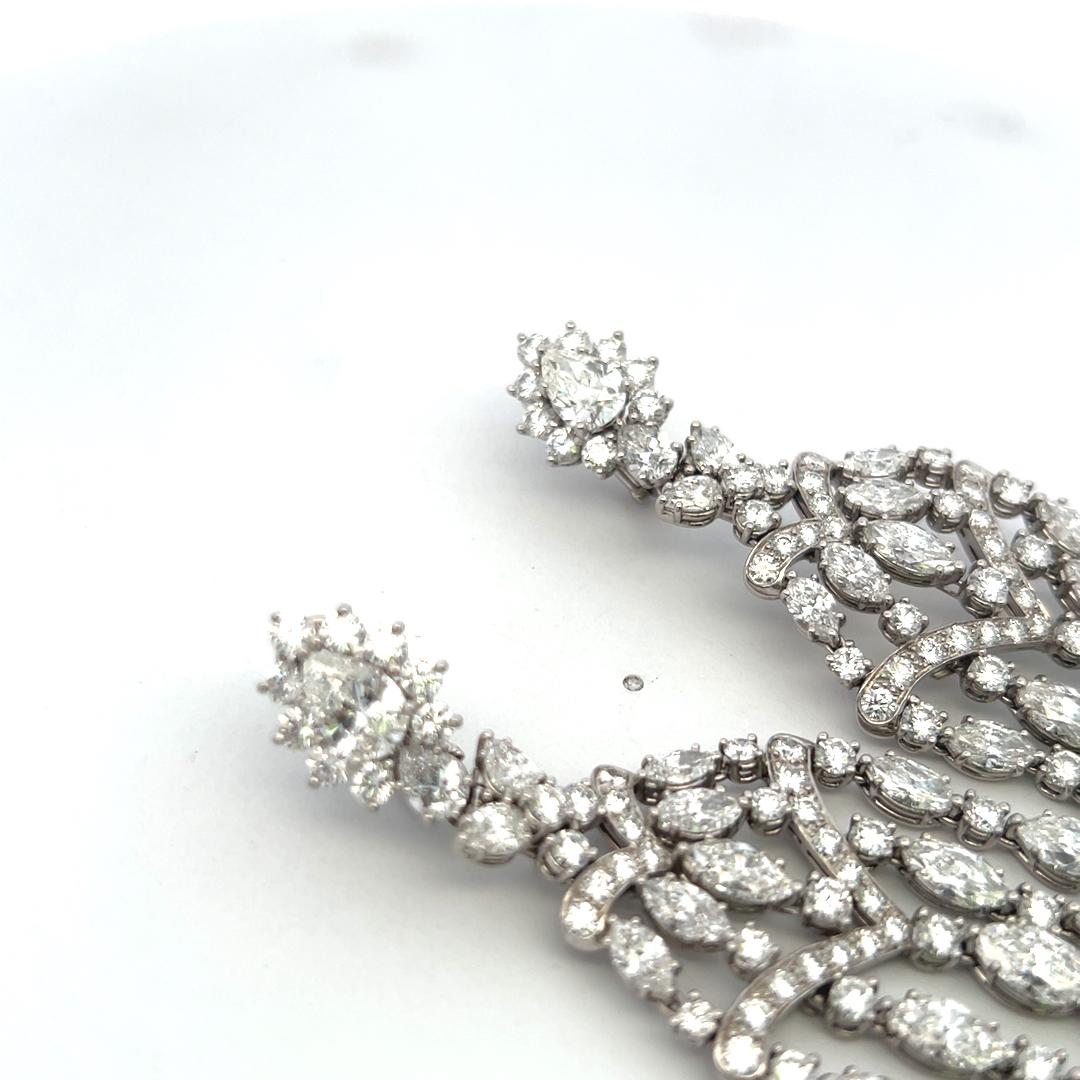 Harry Winston 25.45 Carat Mixed Shape D-VS Diamond Platinum Dangling Earrings