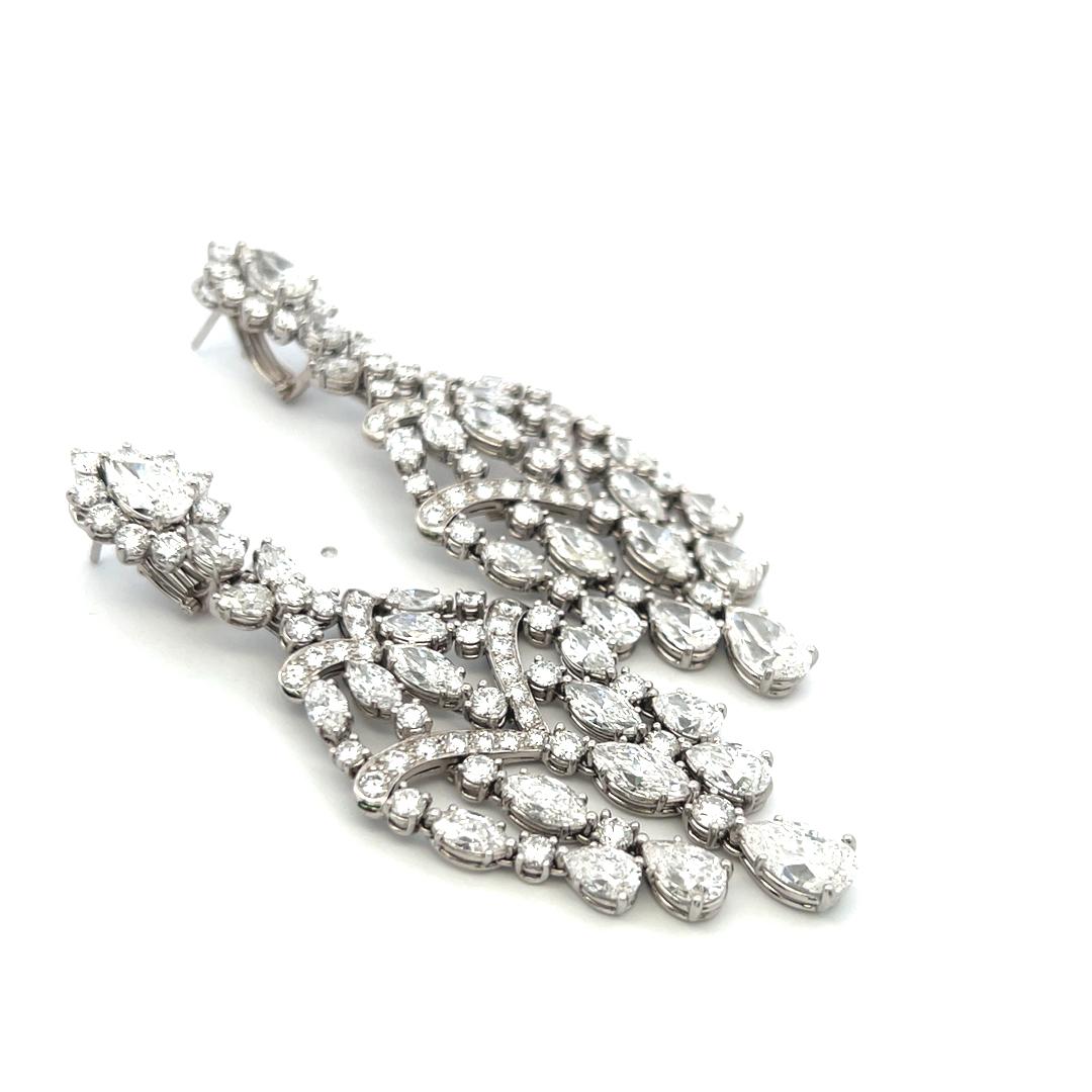 Harry Winston 25.45 Carat Mixed Shape D-VS Diamond Platinum Dangling Earrings