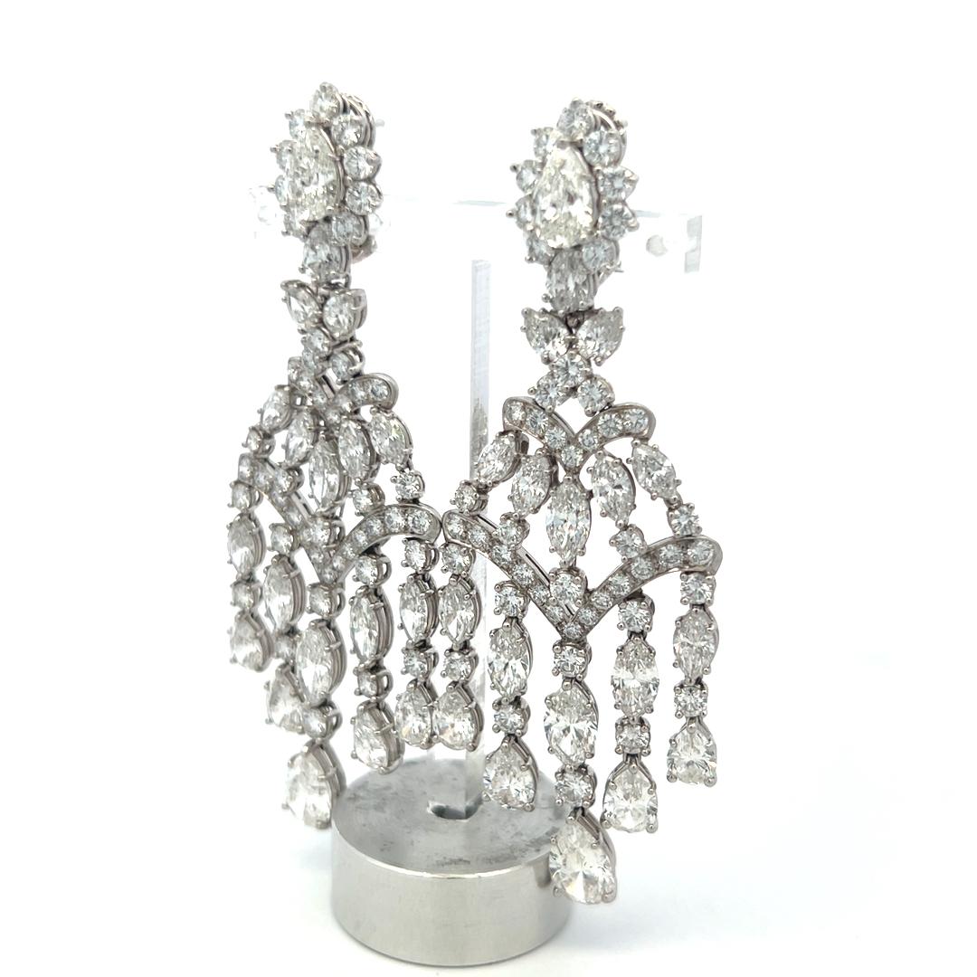 Harry Winston 25.45 Carat Mixed Shape D-VS Diamond Platinum Dangling Earrings