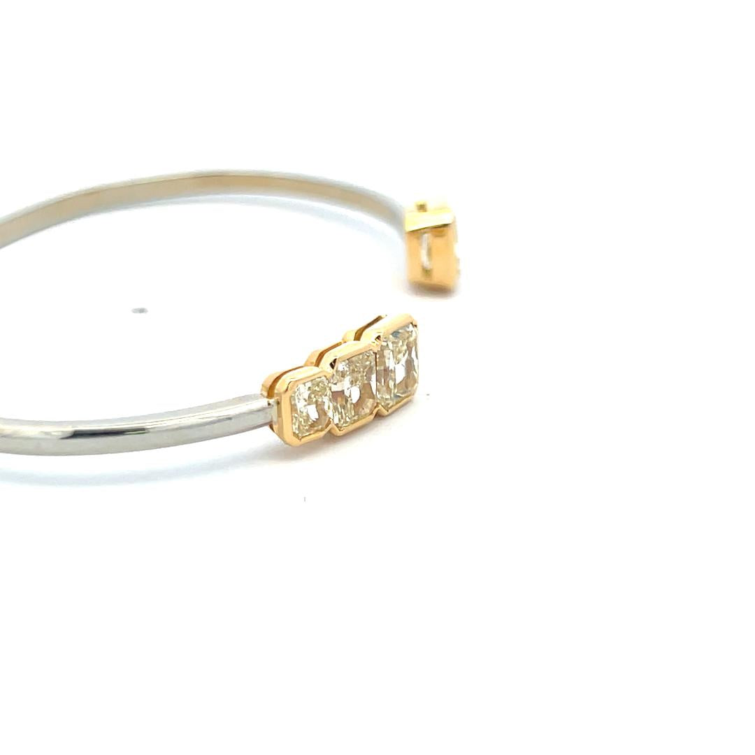 2.96 Carat Radiant Cut Diamond Two-Tone 18K Gold Open Cuff Bracelet