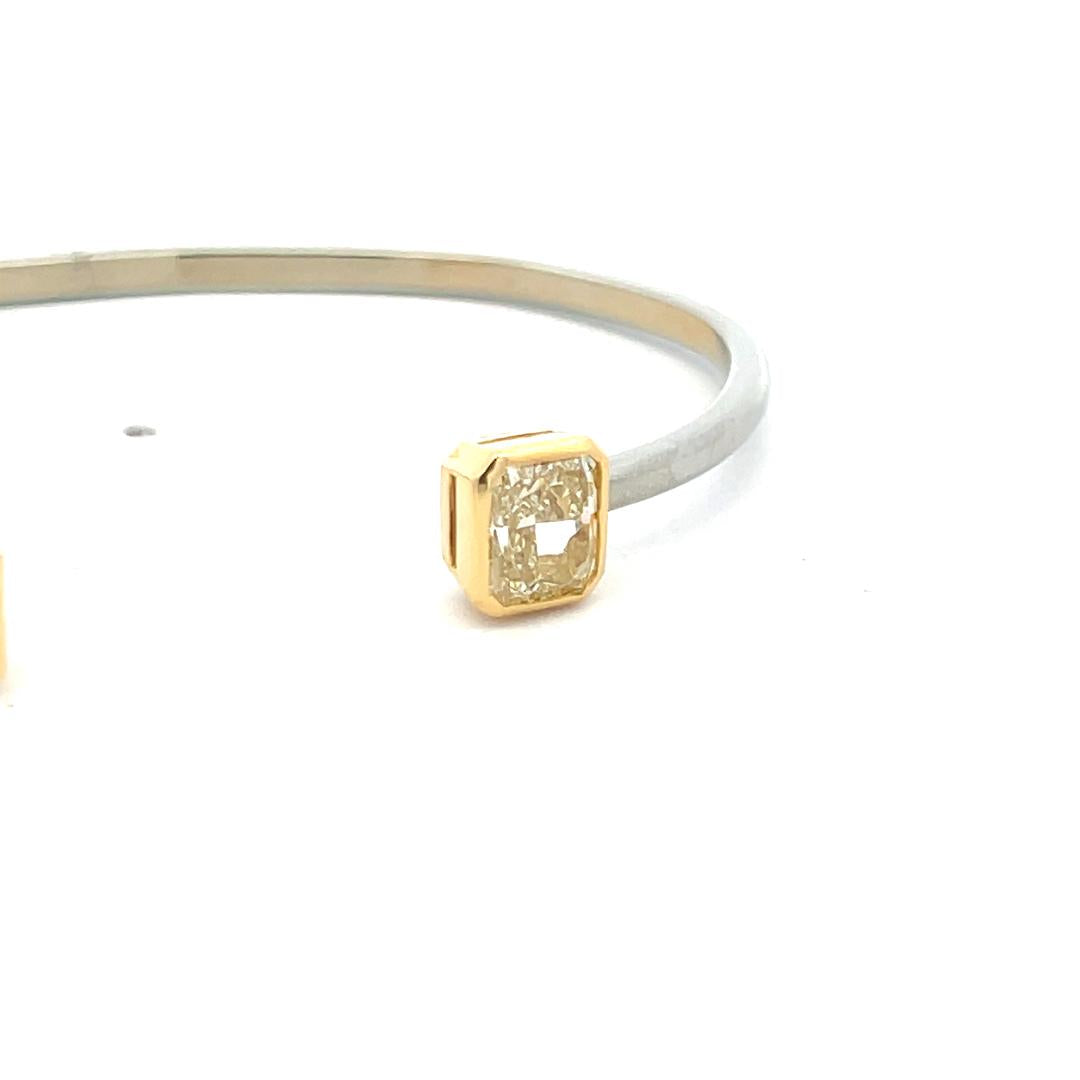 2.96 Carat Radiant Cut Diamond Two-Tone 18K Gold Open Cuff Bracelet