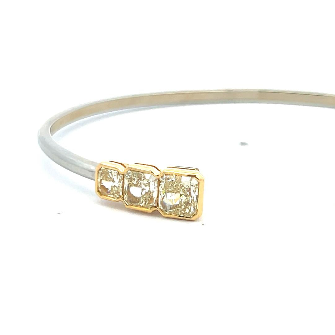 2.96 Carat Radiant Cut Diamond Two-Tone 18K Gold Open Cuff Bracelet