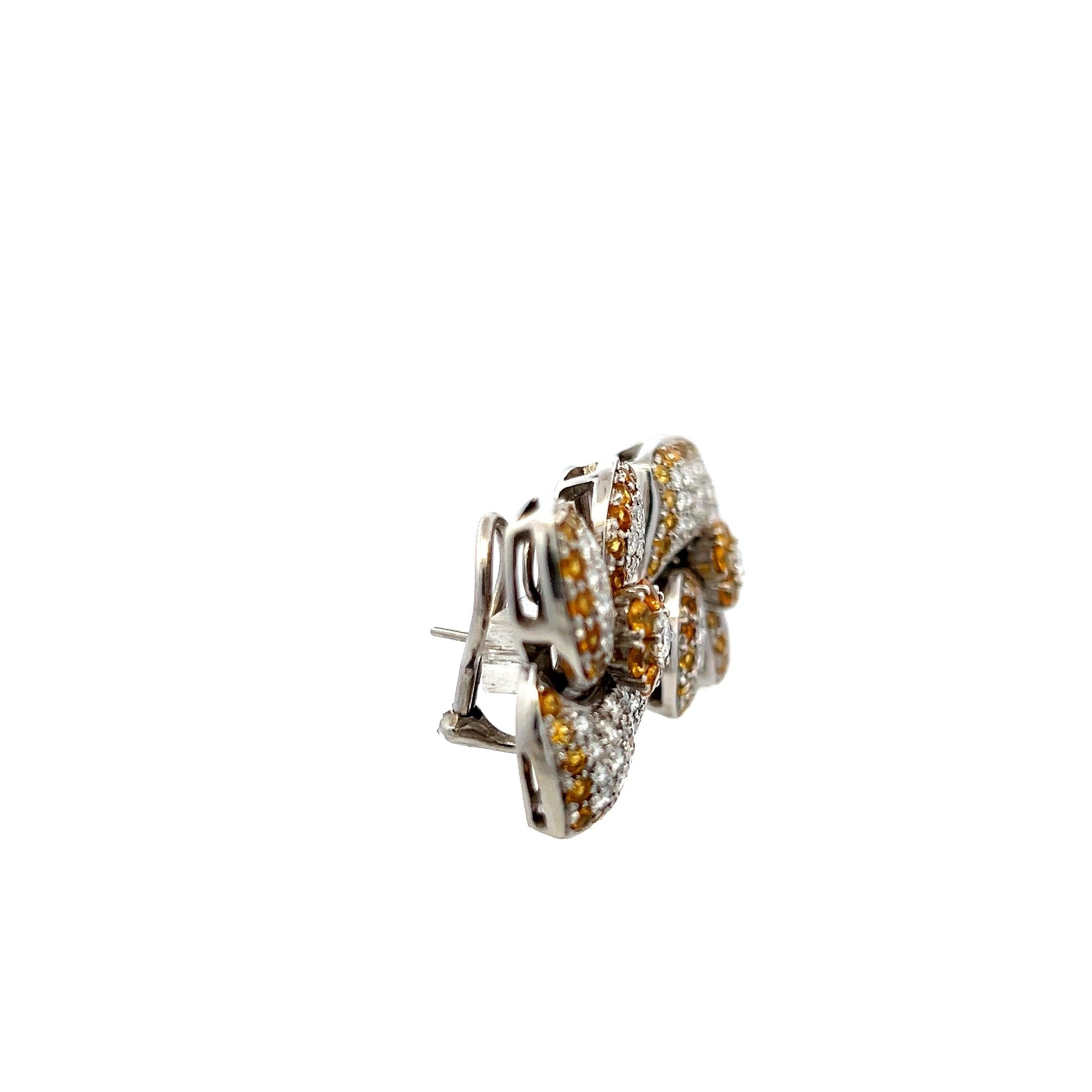 3.37 Carat Citrine 2.90 Carat Round Brilliant Diamond 18K WG Clip on Earrings