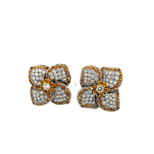 3.37 Carat Citrine 2.90 Carat Round Brilliant Diamond 18K WG Clip on Earrings