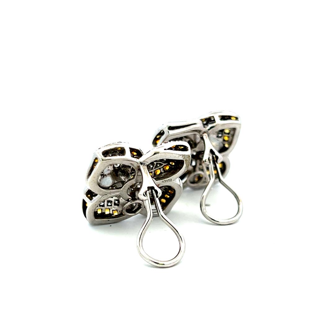 3.37 Carat Citrine 2.90 Carat Round Brilliant Diamond 18K WG Clip on Earrings