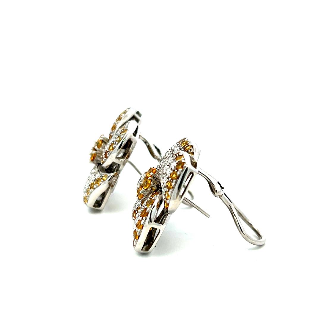 3.37 Carat Citrine 2.90 Carat Round Brilliant Diamond 18K WG Clip on Earrings