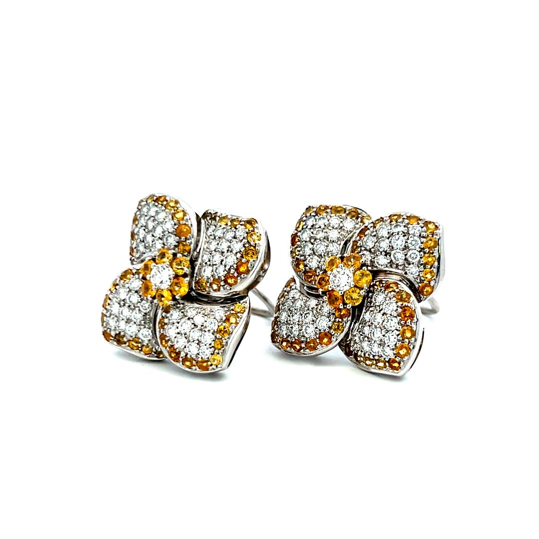 3.37 Carat Citrine 2.90 Carat Round Brilliant Diamond 18K WG Clip on Earrings
