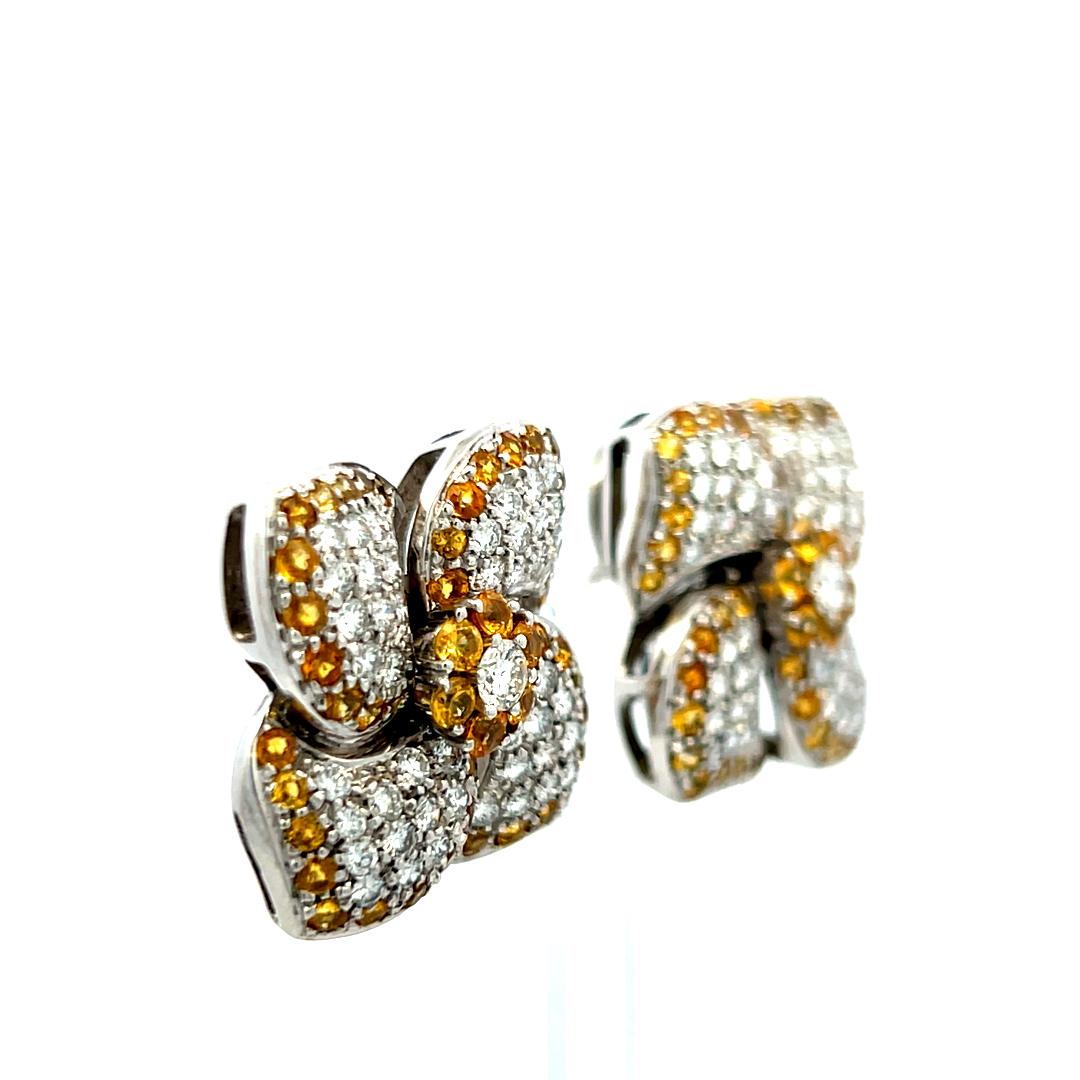 3.37 Carat Citrine 2.90 Carat Round Brilliant Diamond 18K WG Clip on Earrings