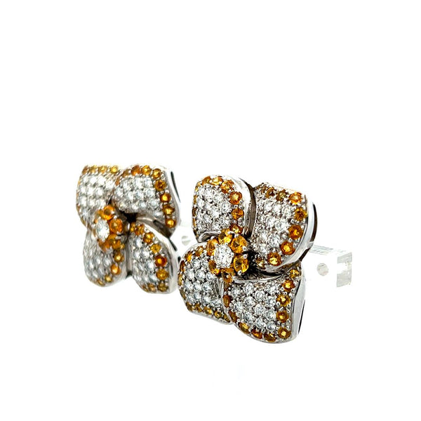 3.37 Carat Citrine 2.90 Carat Round Brilliant Diamond 18K WG Clip on Earrings