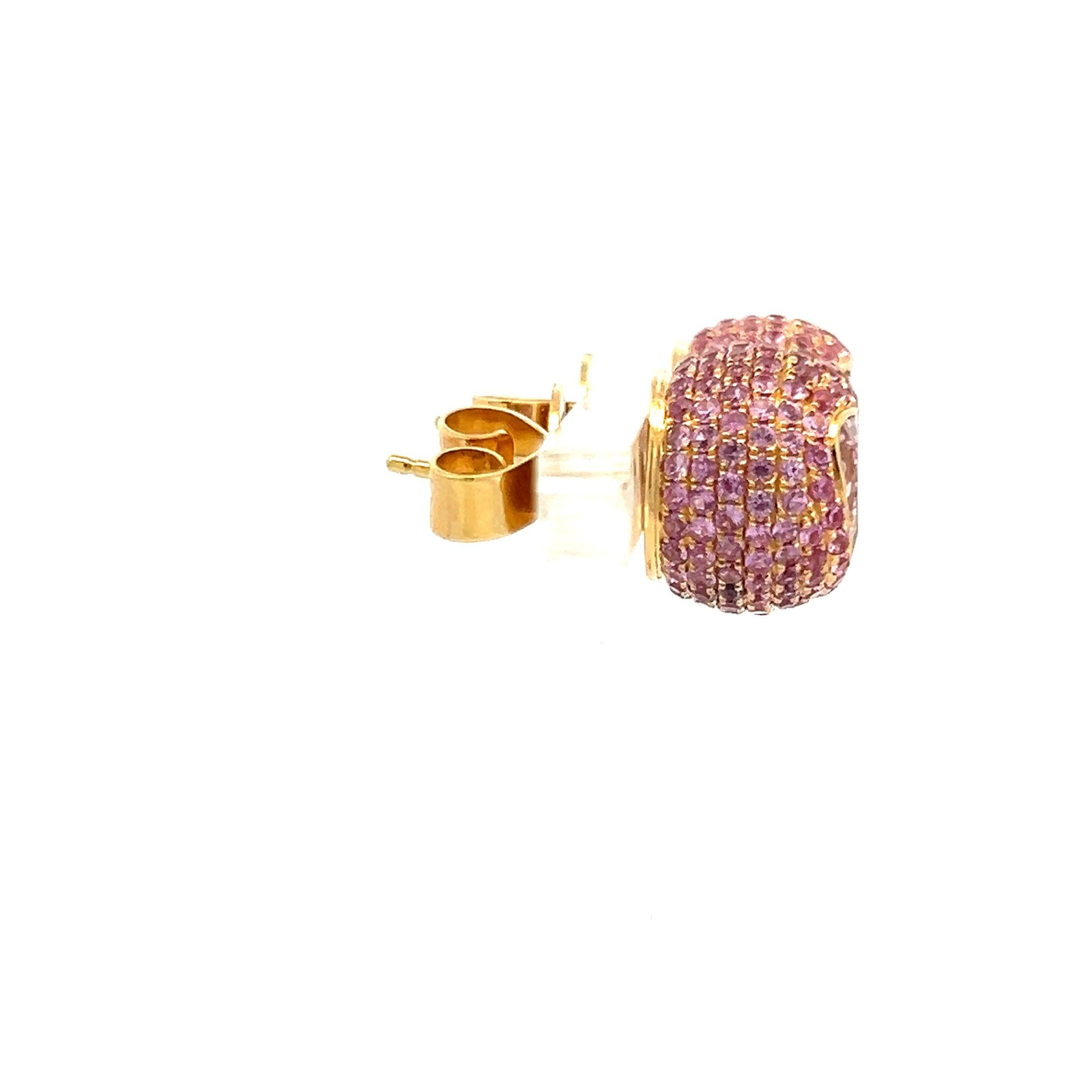 18K Yellow Gold Studs Earring with 7 Carat Round & Heart Semi Precious Gemstones