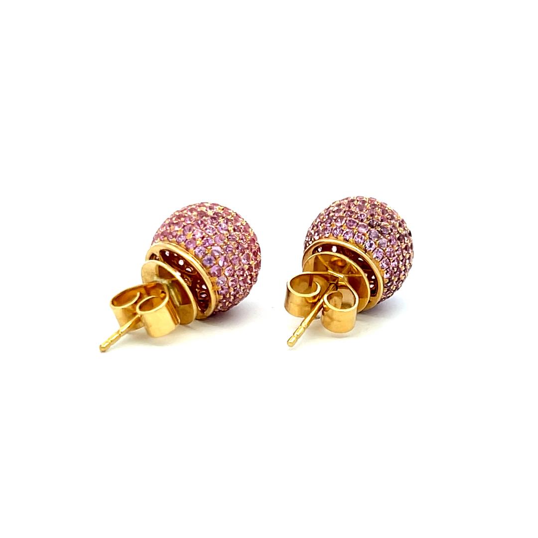 18K Yellow Gold Studs Earring with 7 Carat Round & Heart Semi Precious Gemstones
