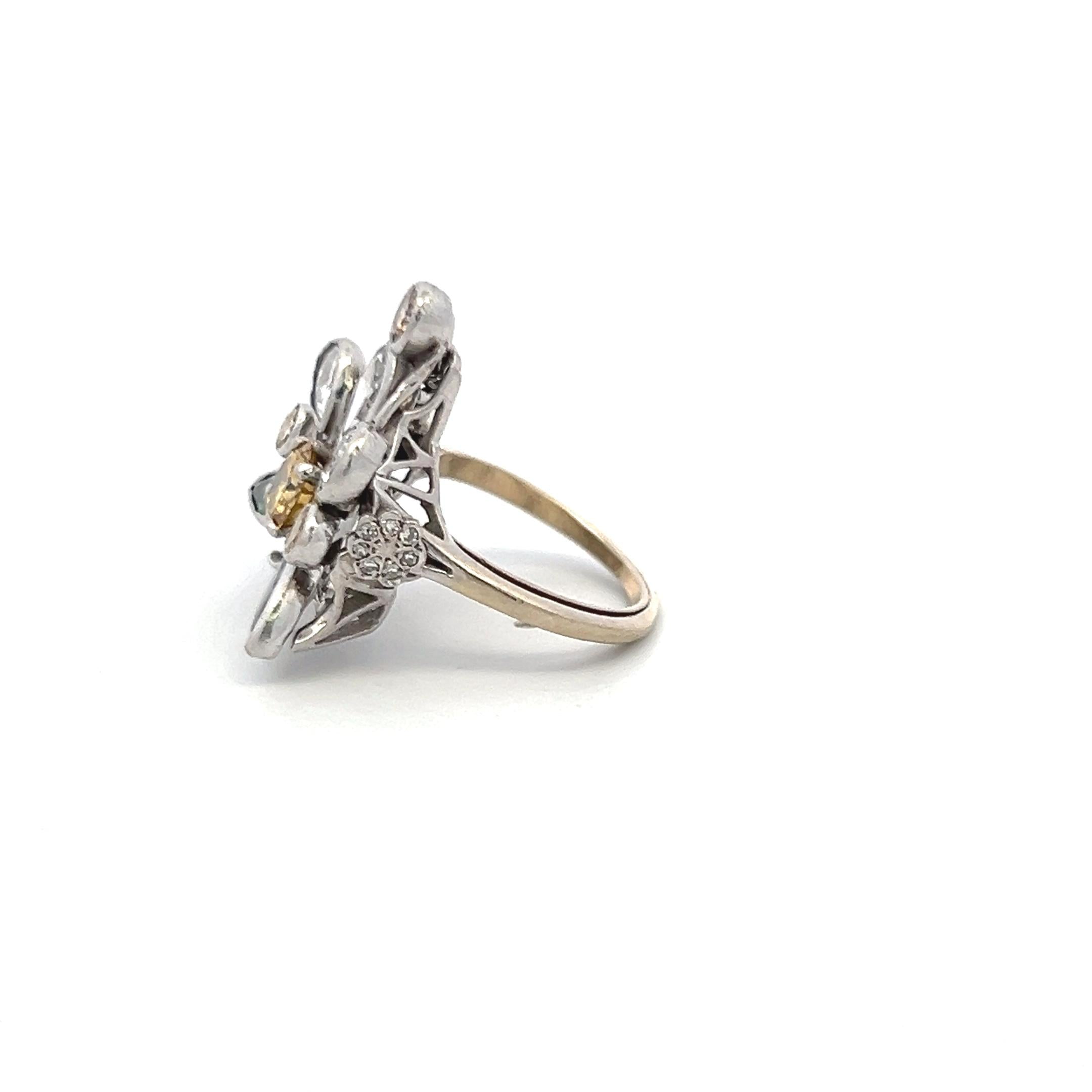 18K WG Cocktail Ring 1.46ct Round & Pear Diamonds and Multi Gemstones Size 4.25