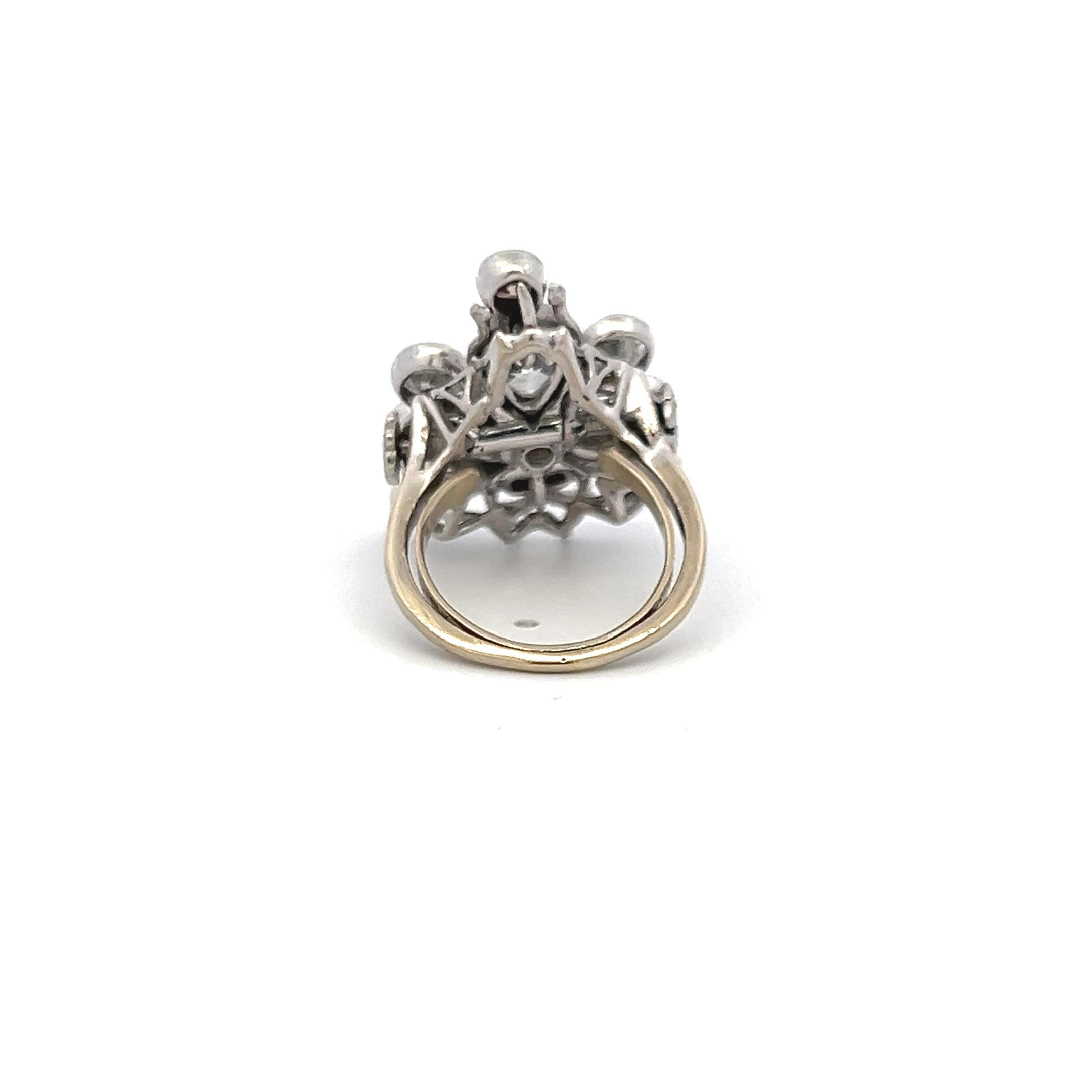 18K WG Cocktail Ring 1.46ct Round & Pear Diamonds and Multi Gemstones Size 4.25