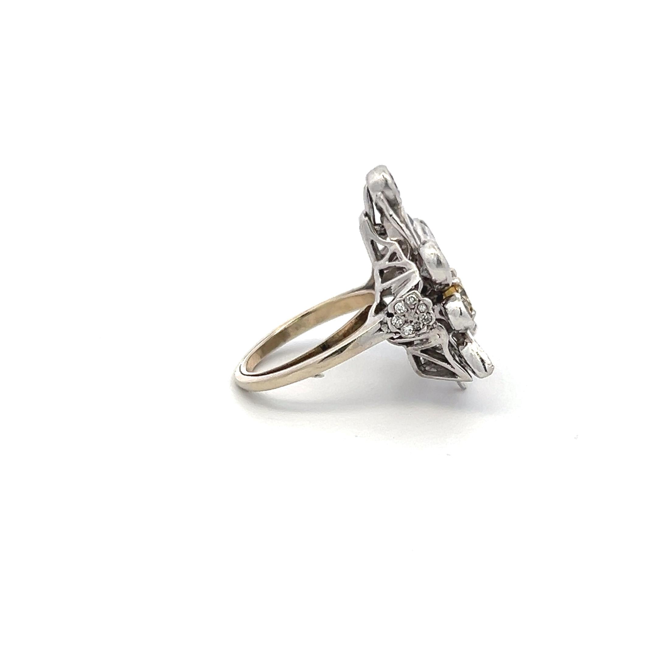 18K WG Cocktail Ring 1.46ct Round & Pear Diamonds and Multi Gemstones Size 4.25