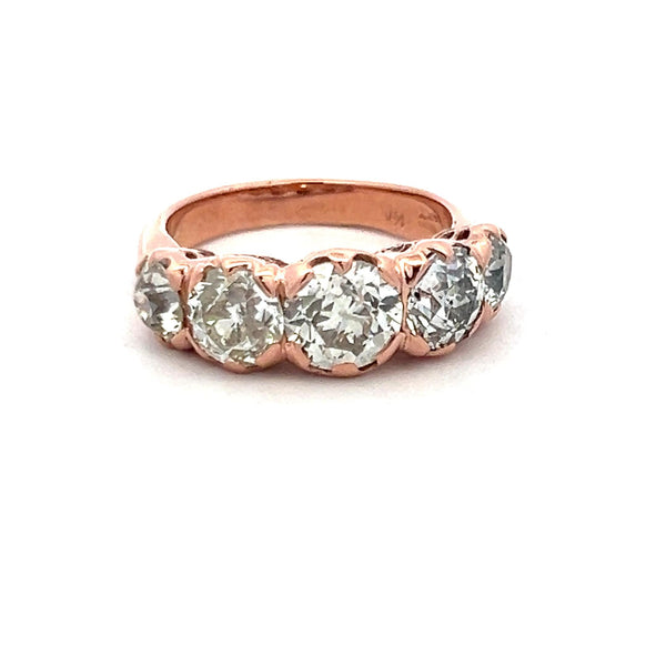4.12ct Old European Cut M–J Diamond 14K Rose Gold Vintage Five-Stone Ring