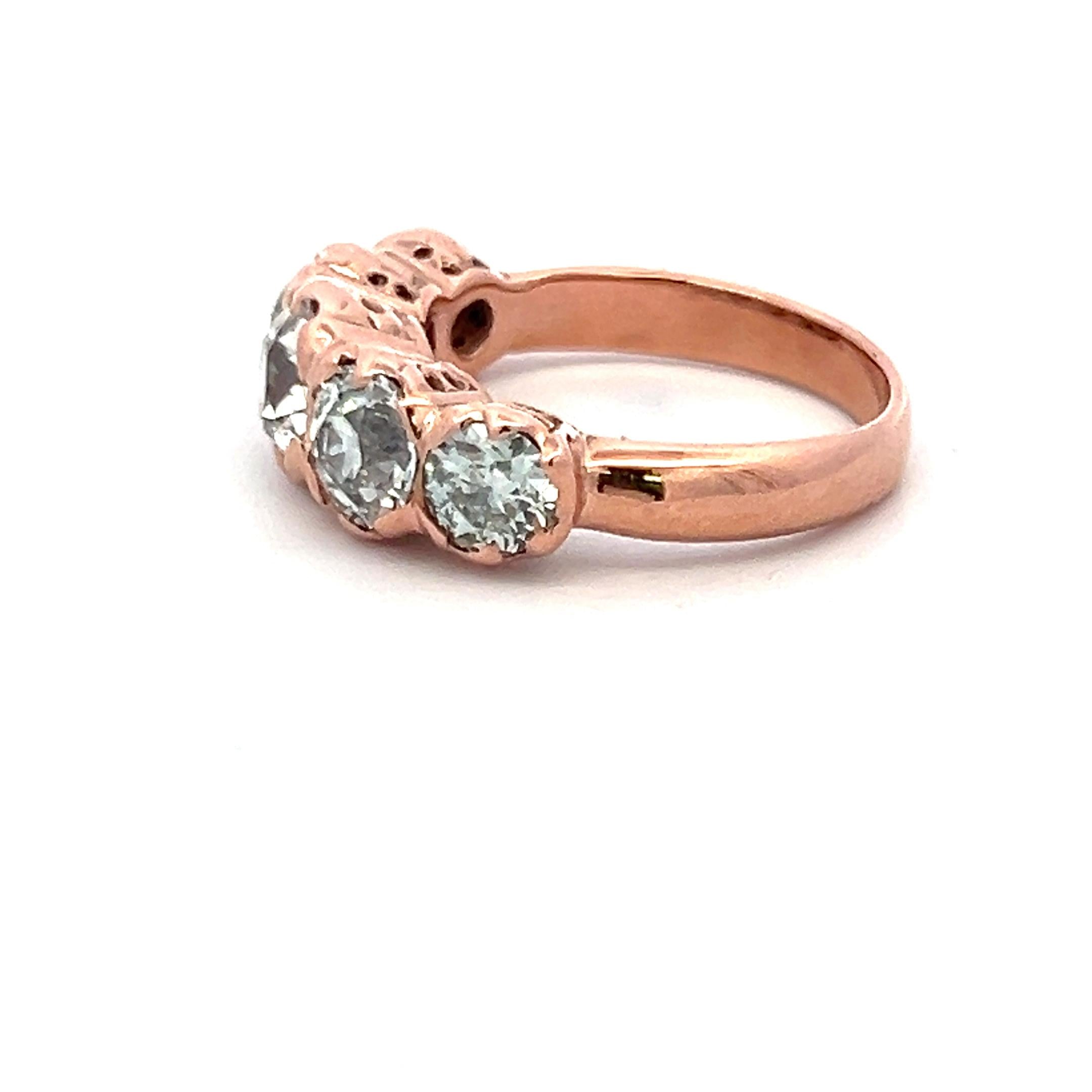 4.12ct Old European Cut M–J Diamond 14K Rose Gold Vintage Five-Stone Ring