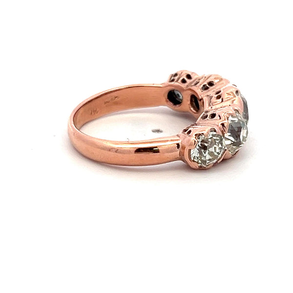 4.12ct Old European Cut M–J Diamond 14K Rose Gold Vintage Five-Stone Ring
